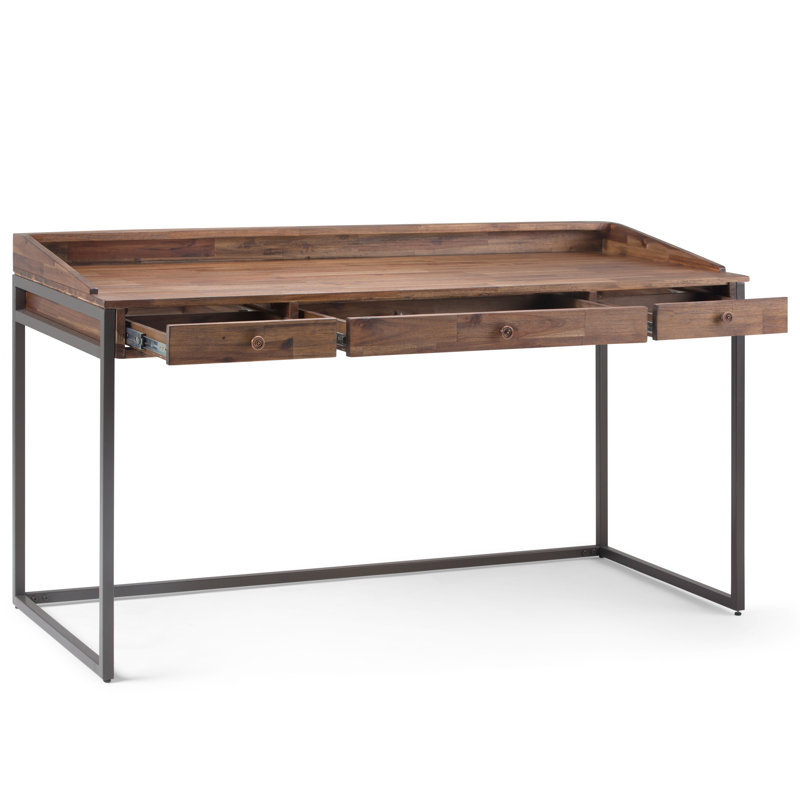 Ralston 60"W Solid Acacia Wood and Metal Modern Industrial Writing Desk with 2 Drawers and Flip-Down Keyboard Tray