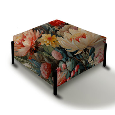 Artistic Impression Floral Pattern - Floral Large Square Ottoman by Design Art
