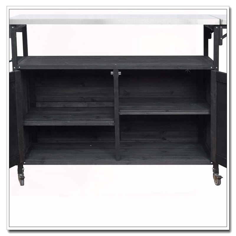 Îlot de cuisine pliable pour l'extérieur avec chariot verrouillable, Gris