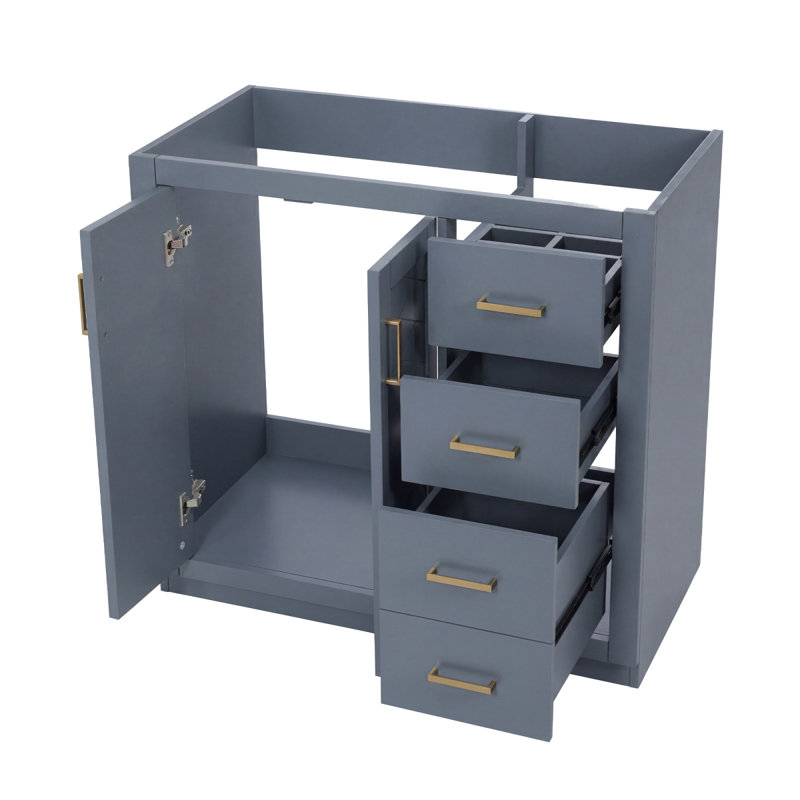 Meuble-lavabo de 36 po sans lavabo supérieur, armoire de rangement en bois massif, meuble-lavabo autoportant avec 3 tiroirs et portes à fermeture douce