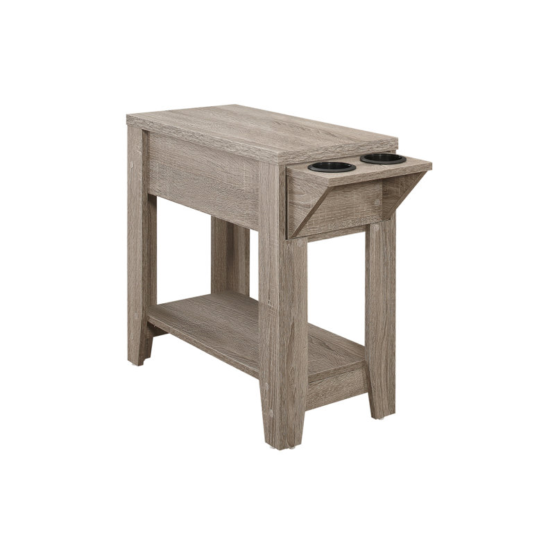Table d'appoint avec finition en stratifié taupe foncé, idéale pour le salon et la chambre à coucher, avec des options pratiques
