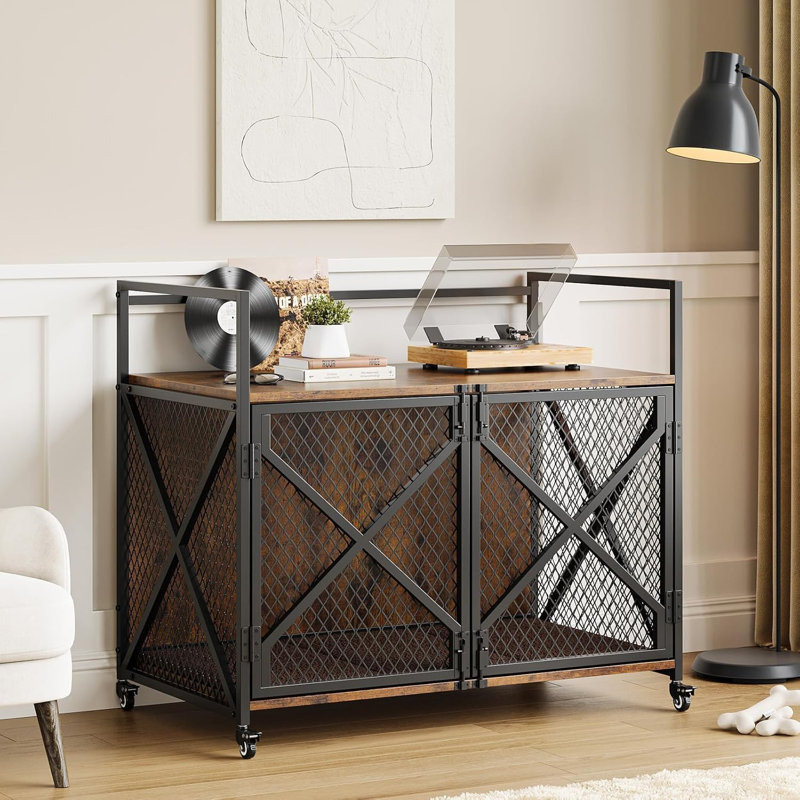 Cage pour chien pour chien, cage en bois pour chenils d'intérieur avec roues verrouillables, Noir/chêne