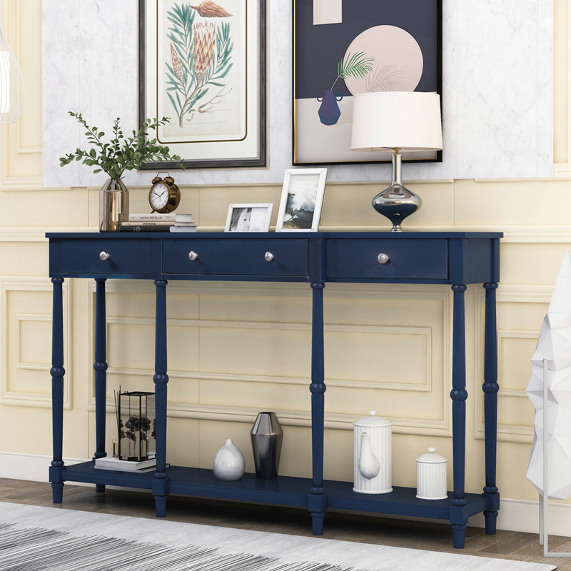 Console en bois massif de 58 po, Bleu marine, Bleu marine