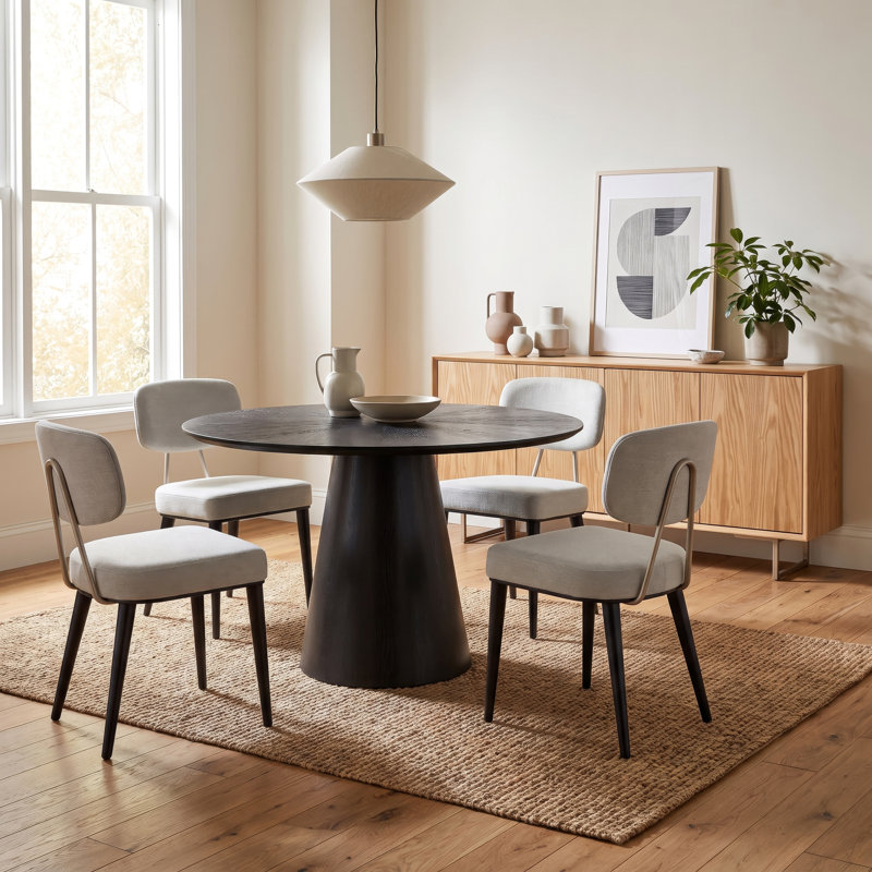 Table de salle à manger moderne brésilienne à piédestal de 47 po Burdon, Ebano