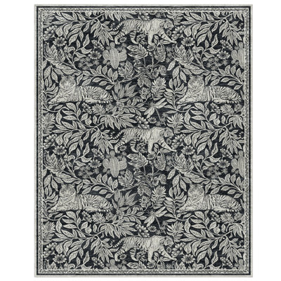 Washable Rug 8x10 Foldable Area Rug for Living Room Floor Carpet Non Slip TPR Backing Stain Resistant Rugs Black