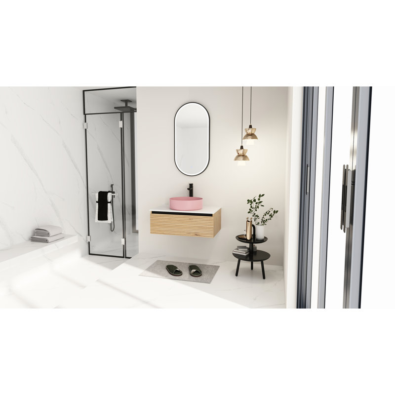Meuble-lavabo de 30 po avec lavabo en céramique Art Pink, 1 tiroir avec fonction de fermeture en douceur, matériau en contreplaqué, ajout contemporain, surface facile, tiroir à 45 poignées biseautées, base, amélioration moderne,
