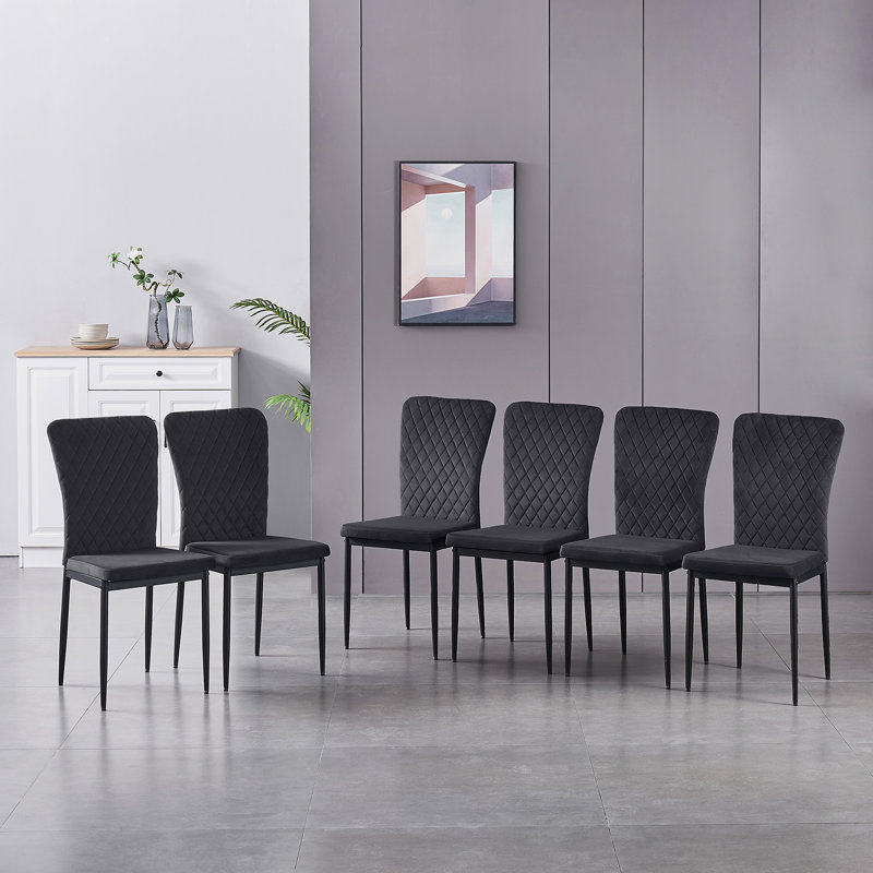 Velvet Upholstered Dining Chair Set High Back, Black
