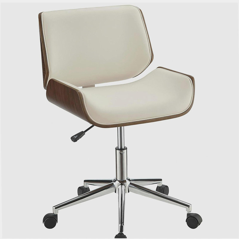 Chaise de bureau pivotante écru et noyer