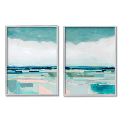 Abstrait nuage vert paysage géométrique moderne 2pc par Grace Popp