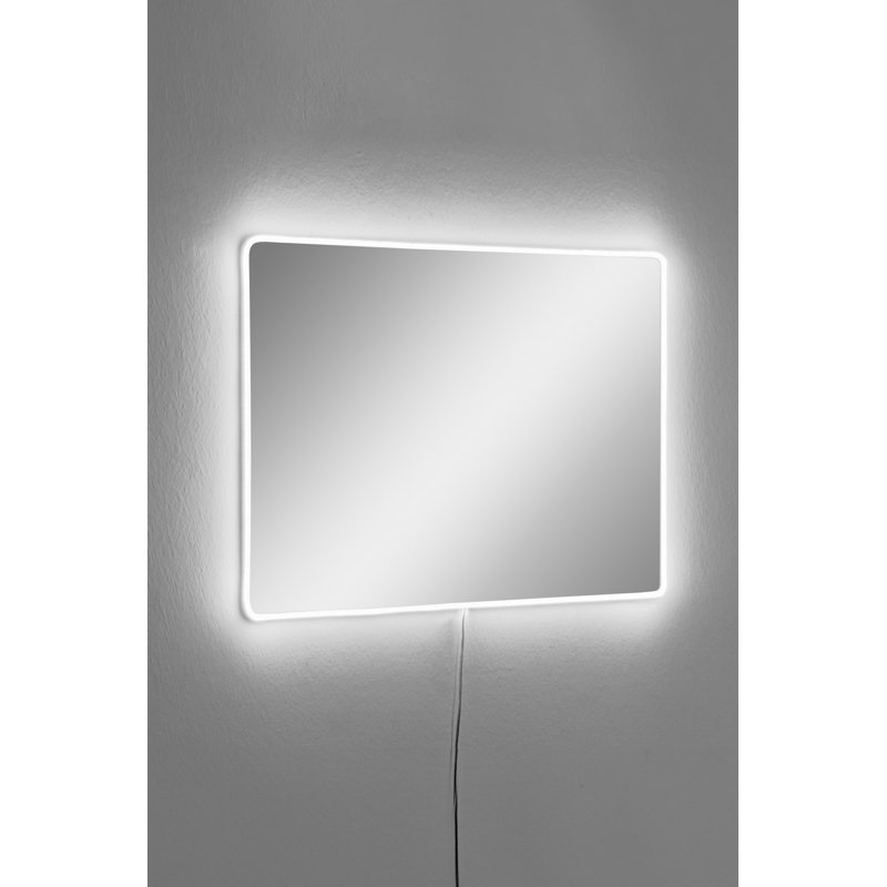 Miroir moderne à DEL avec acrylique incassable incassable, 15,7 x 23,6 pouces | 5 mm d'épaisseur, envers en panneau de fibres à densité moyenne, rayures néon blanches de 12 V | Élégant et fonctionnel pour la décoration de la maison ou de la salle de bain, design sécuritaire et élégant