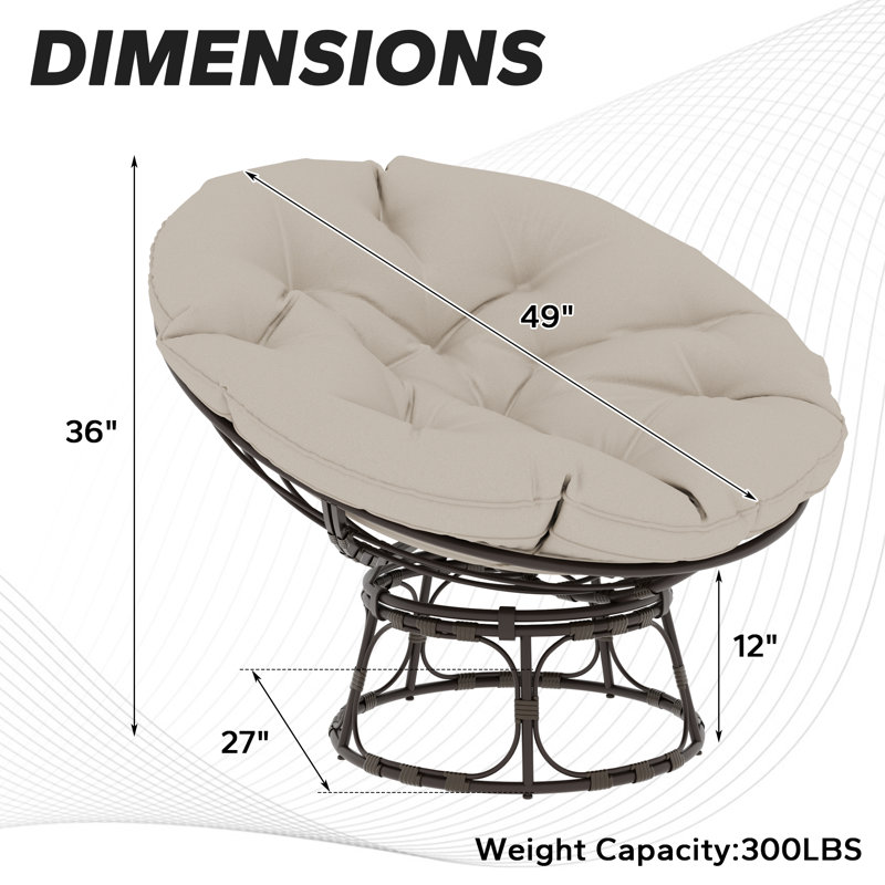 Papasan Patio Chair with Cushions, Pearl Gray, 49"W x 36"H x 12"D