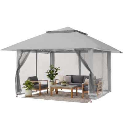 11 Ft. W x 11 Ft. D Outdoor Gazebo for Backyard & Patio Lawn with Netting (Gray)
