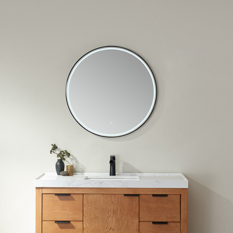 Miroir de salle de bain Molly-May, Noir mat, 32 po x 32 po