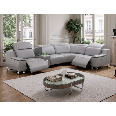 Top-Grain Leather Reclining Sectional Sofa Set with Power Recliners, USB Charging Ports, Convertible Design for Living Room or Office