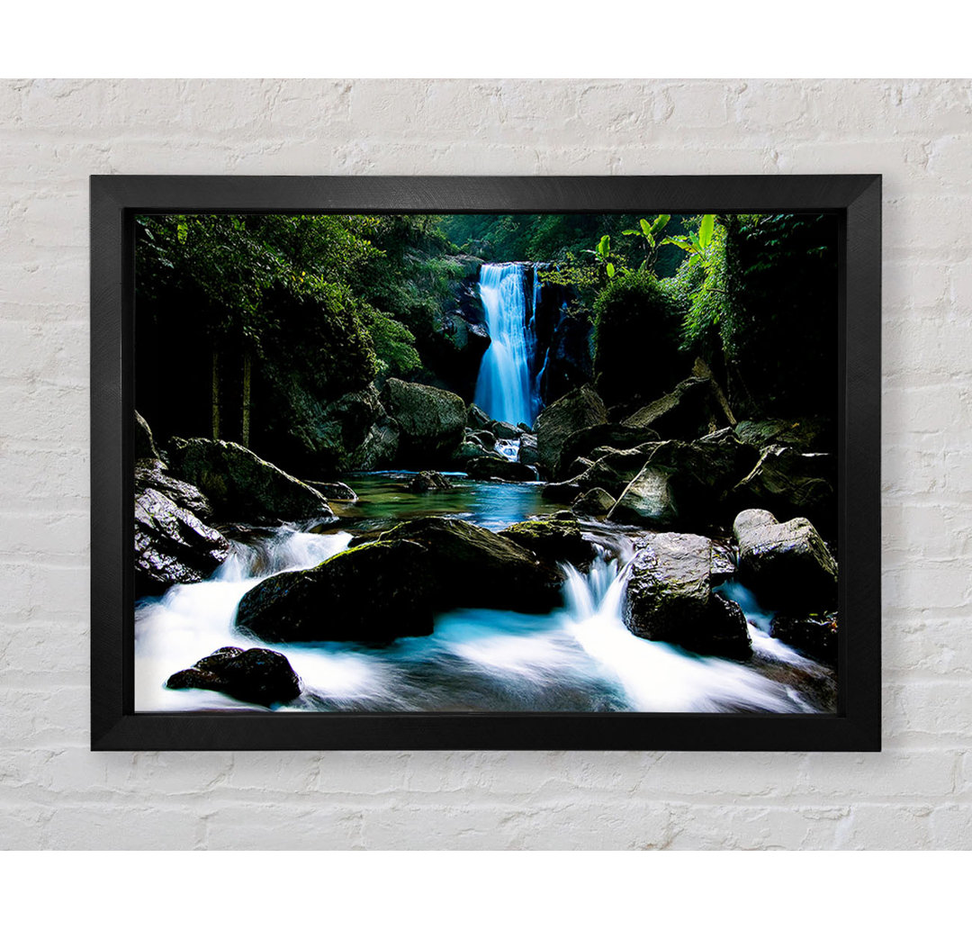 Gerahmtes Poster Enchanted Blue Waterfall Forest Flows