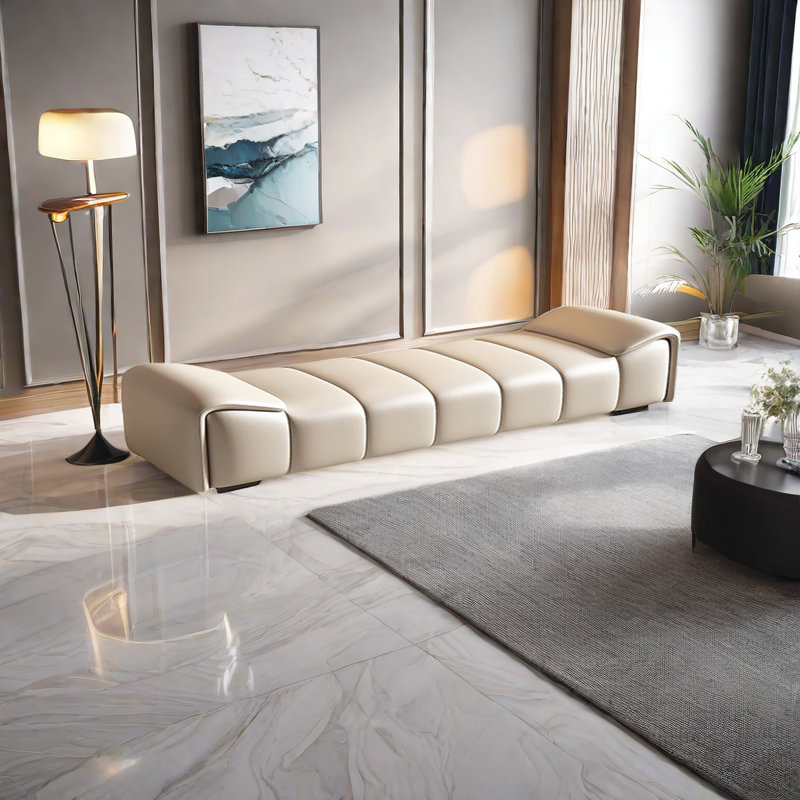 Reshunda Leather Match Upholstered Bench, Cream, 20.47" H x 70.86" W x 19.68" D