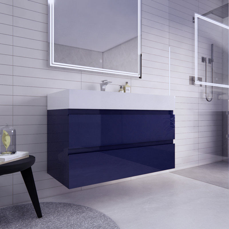 Babajide 42'' Single Bathroom Vanity with Acrylic Top, High Gloss Night Blue