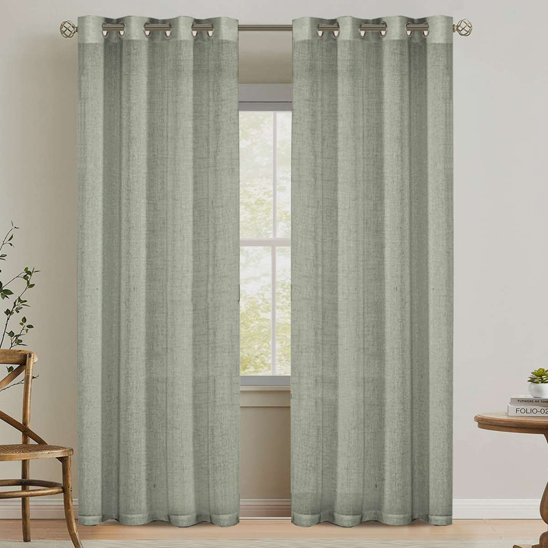 Linen Grommet Curtains for Living Room 2 Panel Drape Semi Sheer Neutral Country Rustic Farmhouse Boho Curtain Bedroom Muslin Look Light Filtering