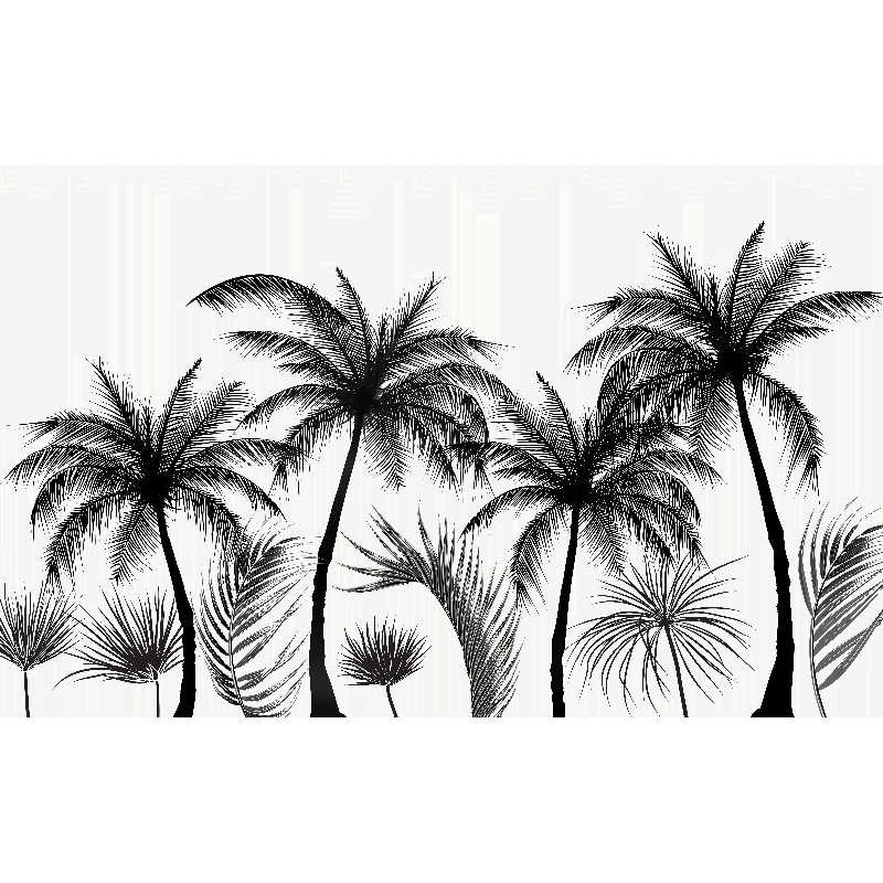 Papier peint amovible noir et blanc avec palmiers exotiques, L 106 po x l 187 po