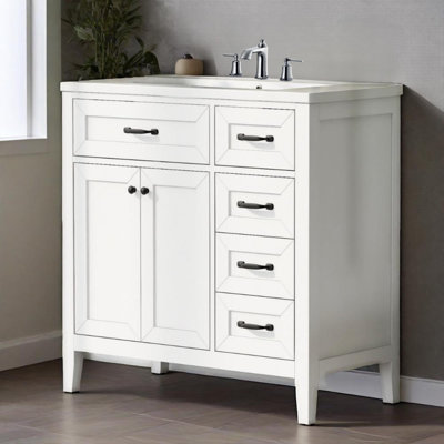 Ensemble de meuble-lavabo 36 po avec lavabo, armoire de salle de bain avec tiroirs, structure solide et panneau en bois aggloméré
