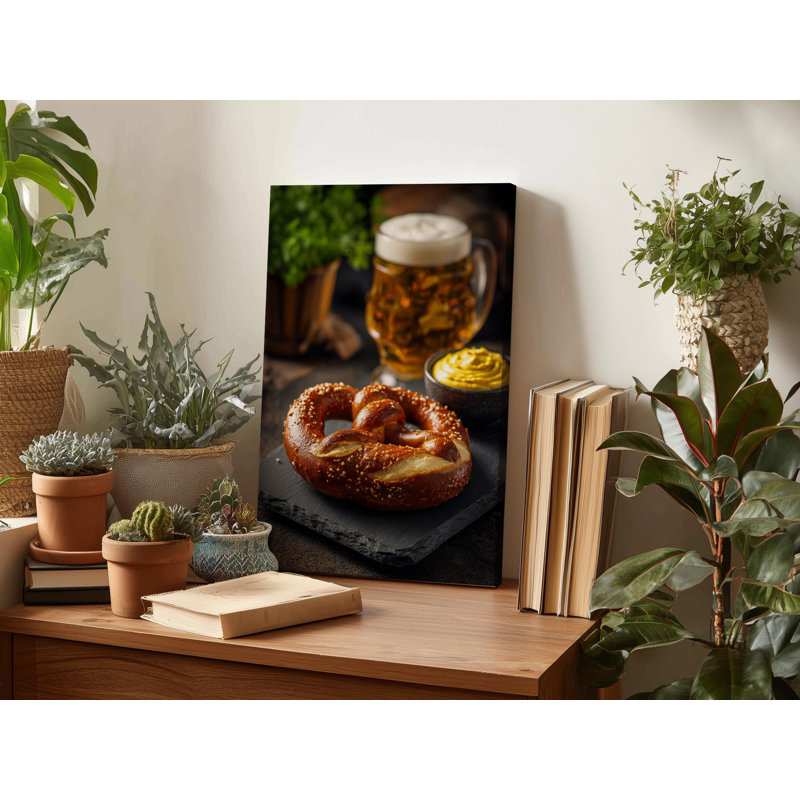 Reproduction d'art bretzel et bière, H 30 po x l 20 po