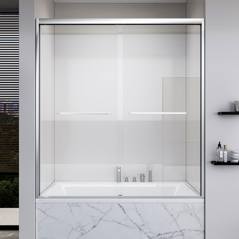 56-60*60 INCH Frame Double Sliding Soft-Close Shower Doors, Bathroom Sliding Shower Door,  (6Mm) Thick SGCC Tempered Glass Door For Bathroom Door ,Brushed Nickel