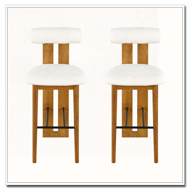 Tabouret de bar rembourré en bois, Blanc