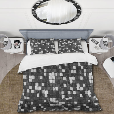 Ensemble de housse de couette gris et noir Mid-Century Mosaic Tiles V - Mid-Century