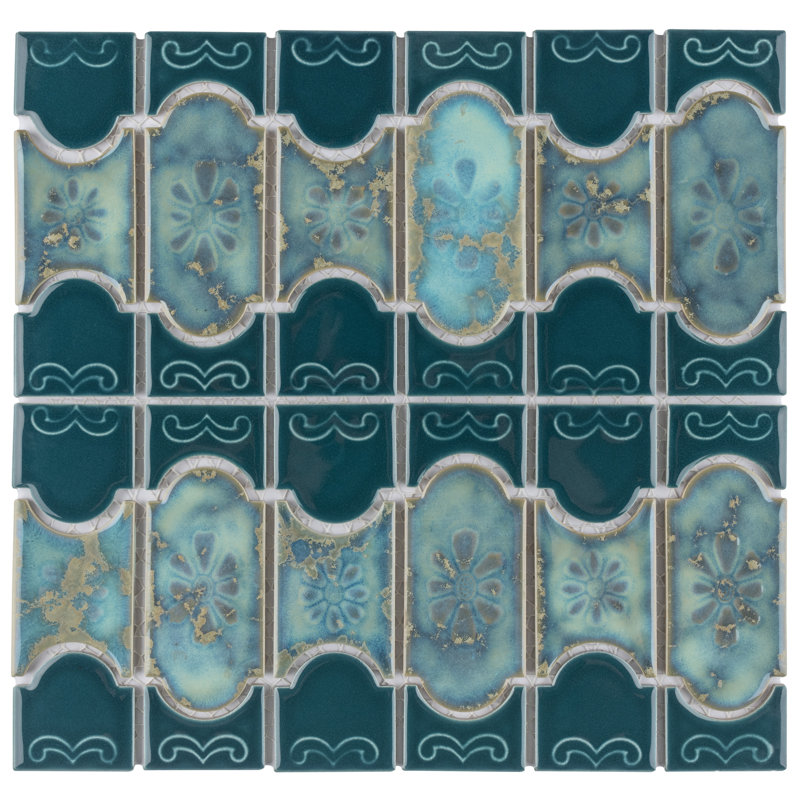 Montego Porcelain Mosaic Tile in Blue/Green/Beige