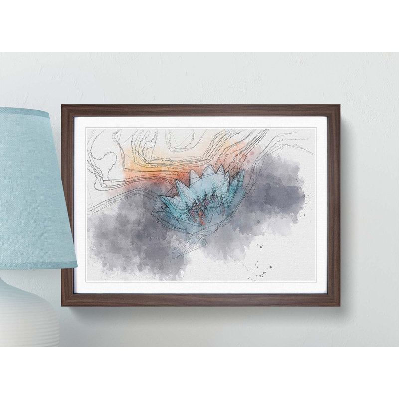 Lotus Flower in Abstract - Picture Frame Graphic Art Print, 60cm H x 91cm W x 2cm D, Walnut