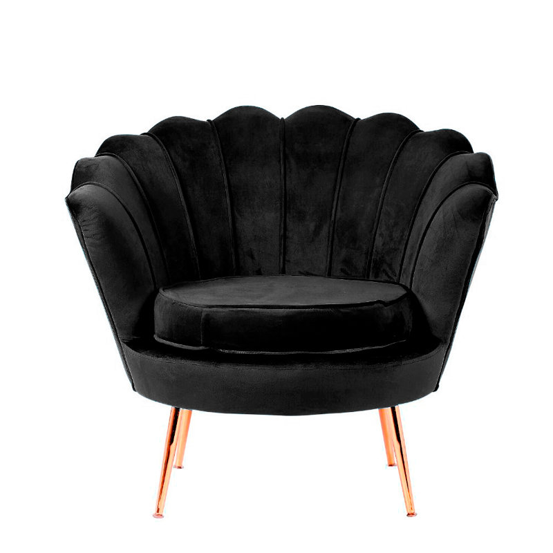 Yumin Upholstered Barrel Chair, Black Velvet