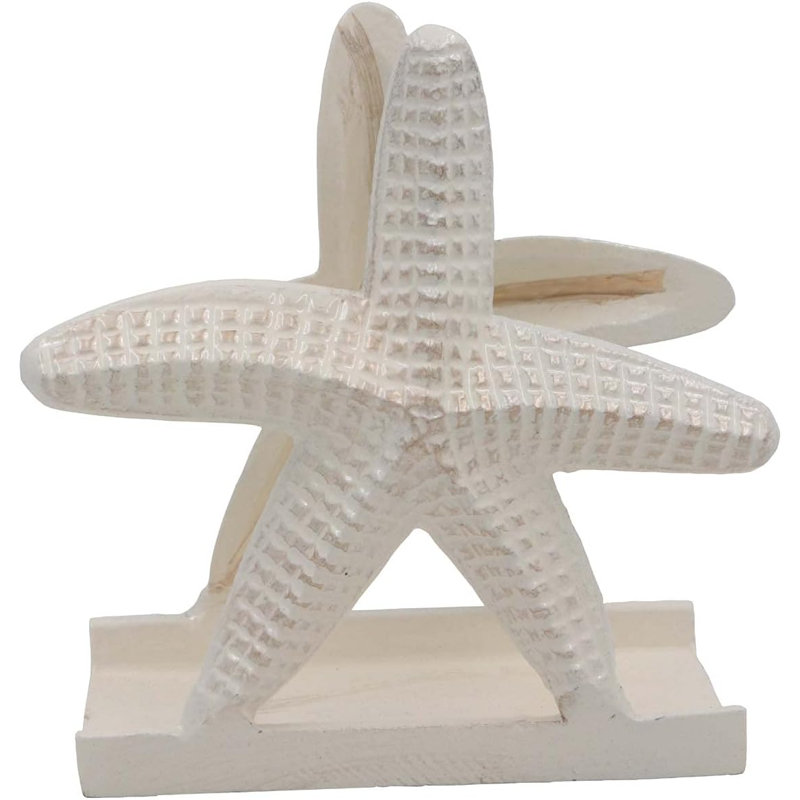 Porte-serviette en métal de style voile, adapté pour le déjeuner / le dîner / les boissons, les cocktails, la cuisine / la mer / le style côtier, produit par le magicien du métal (blanc étoile de mer)