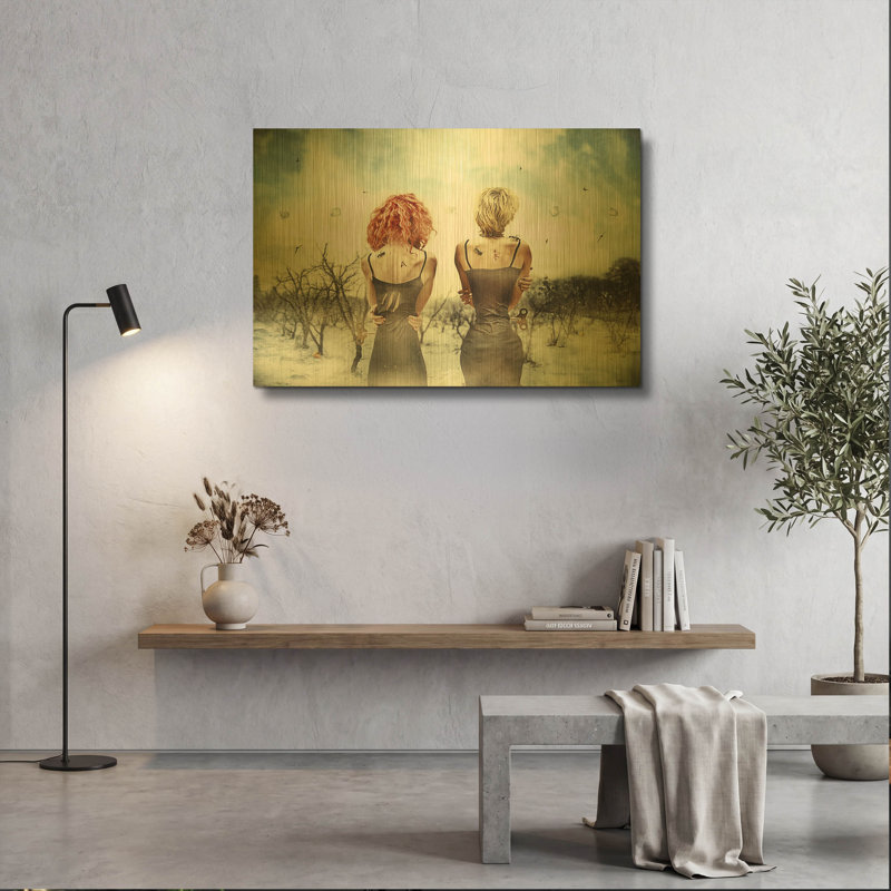  «Conversation» par Mario Sanchez Nevado, art mural en métal doré, 36 po x 24 po, 36 po x 24 po