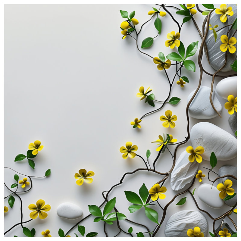 Couvre-lit matelassé fleurs jaunes sur roches , Très grand lit