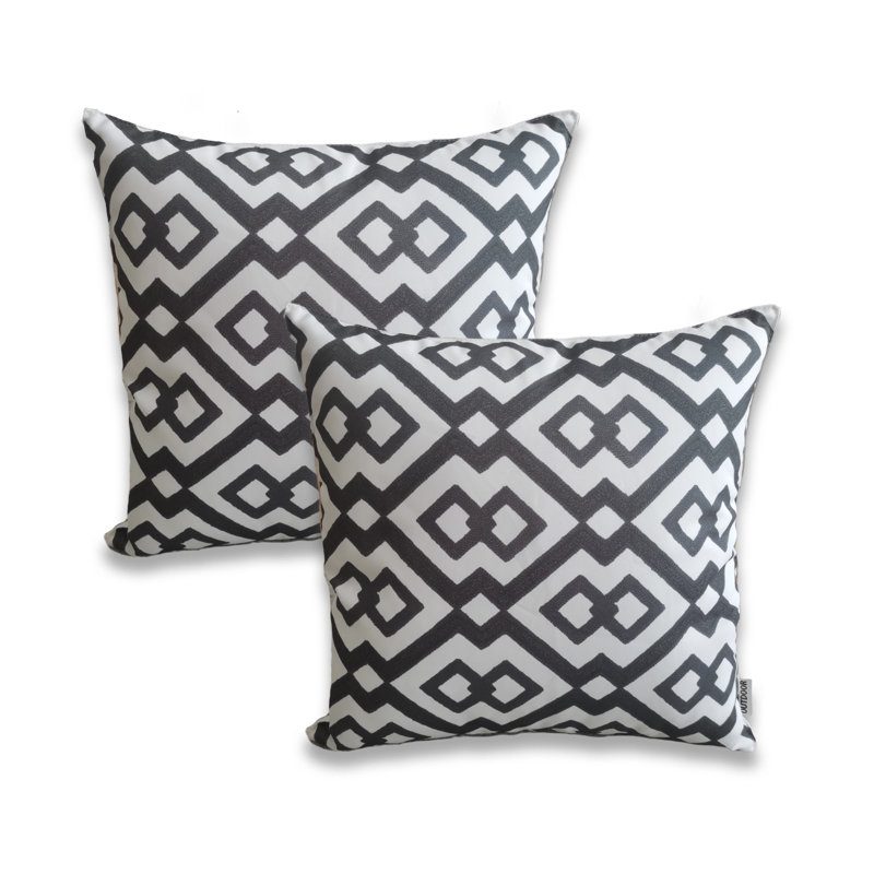 Ensemble de 2 coussins décoratifs imprimés sur fond blanc avec insertions, Noir / blanc