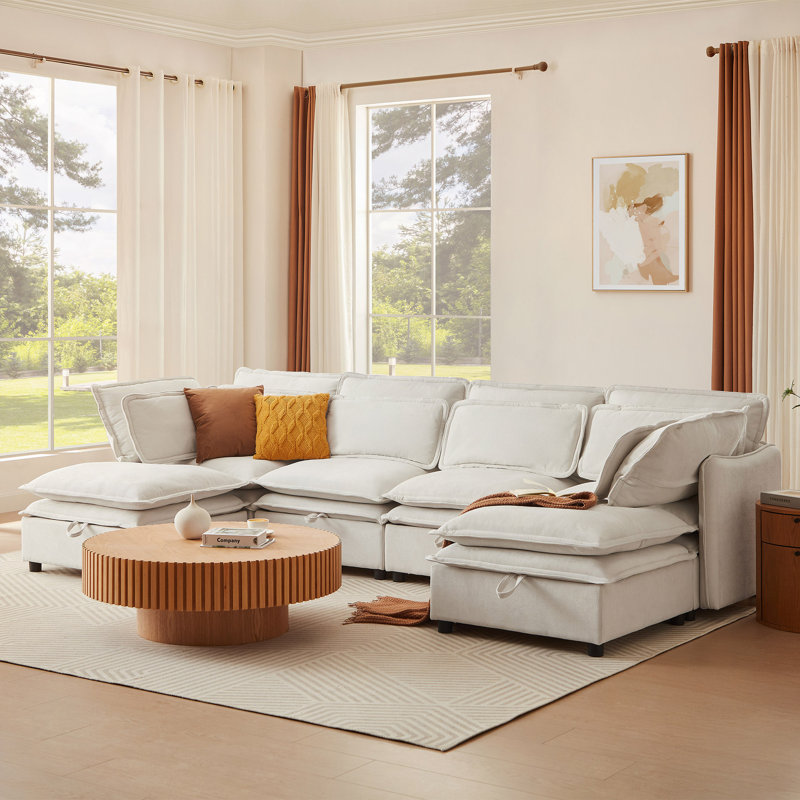Canapé modulaire en U à double couche avec coussins, 6 places librement combinables avec fonction de rangement, convertible en canapé-lit, parfaits, bureaux et appartements