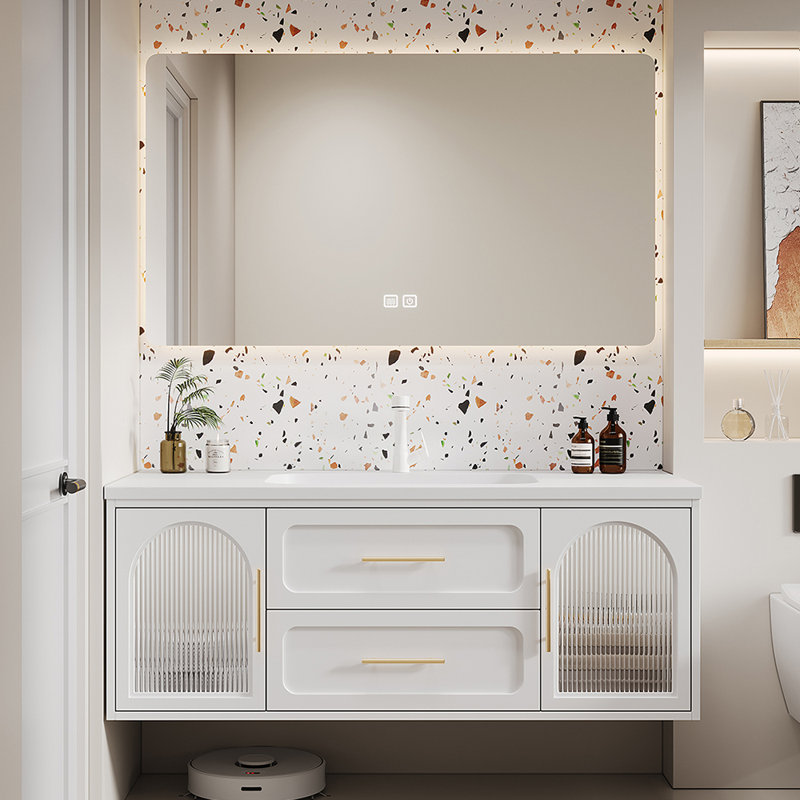 Meuble-lavabo de style crème français, H 19,7 po x l 47,2 po x P 21,7 po, Blanc