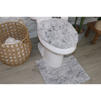 Essential 2-Piece Bathroom Contour and Toilet Lid Cover Set, Plush Microfiber Contour Rug and Non-Slip Toilet Lid Cover, Ultra Absorbent, Quick-Dry, Machine Washable, Grey