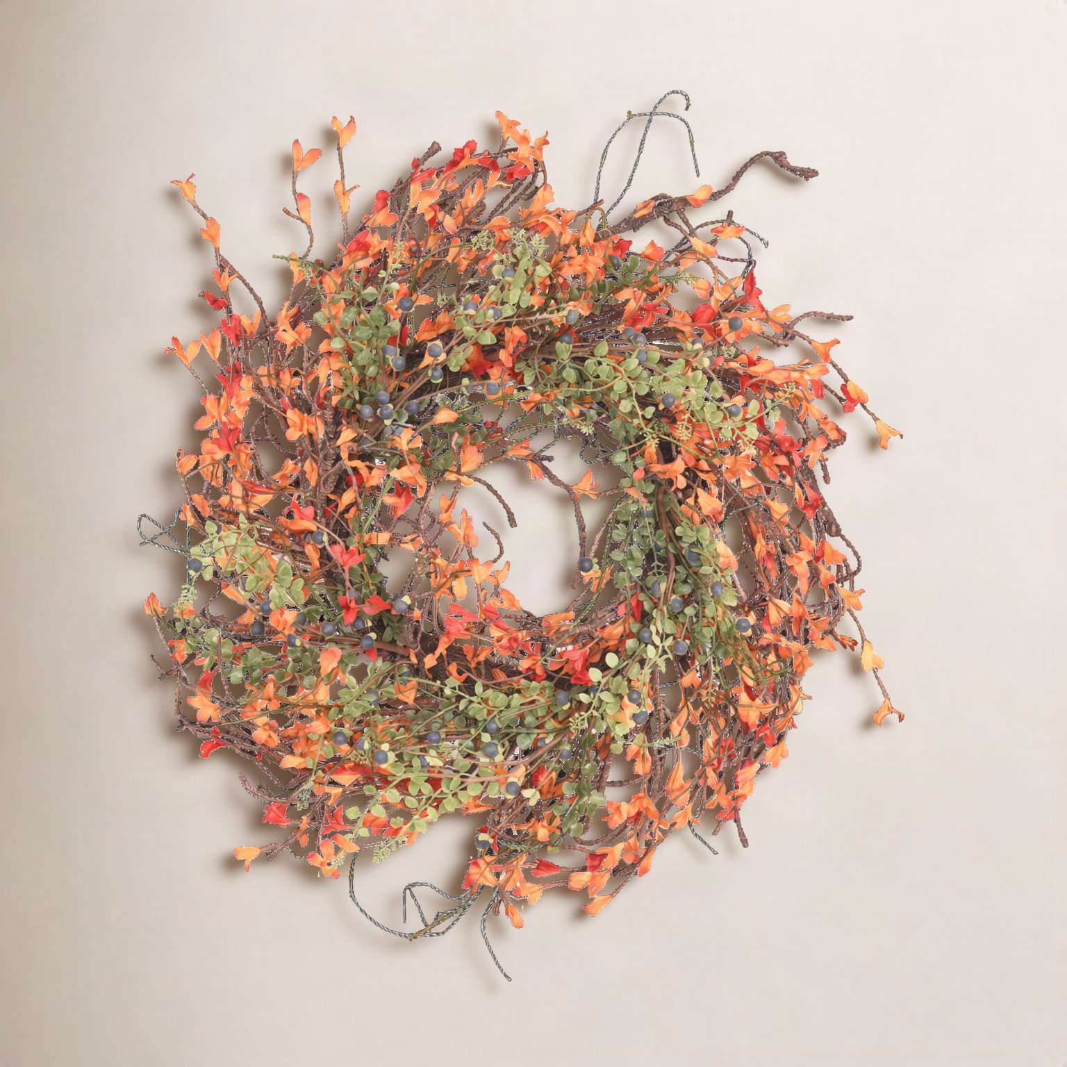 24" Handcrafted Eucalyptus Thanksgiving Wreath, Blue/Orange