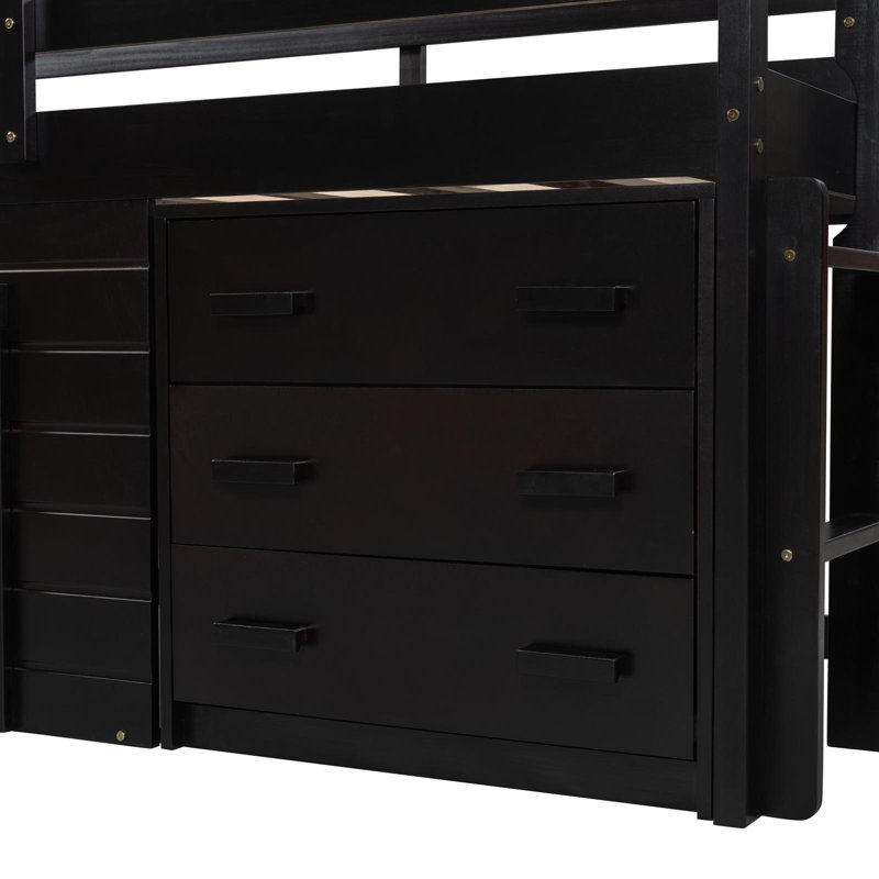 Lit mezzanine simple avec armoire et tablette, Espresso
