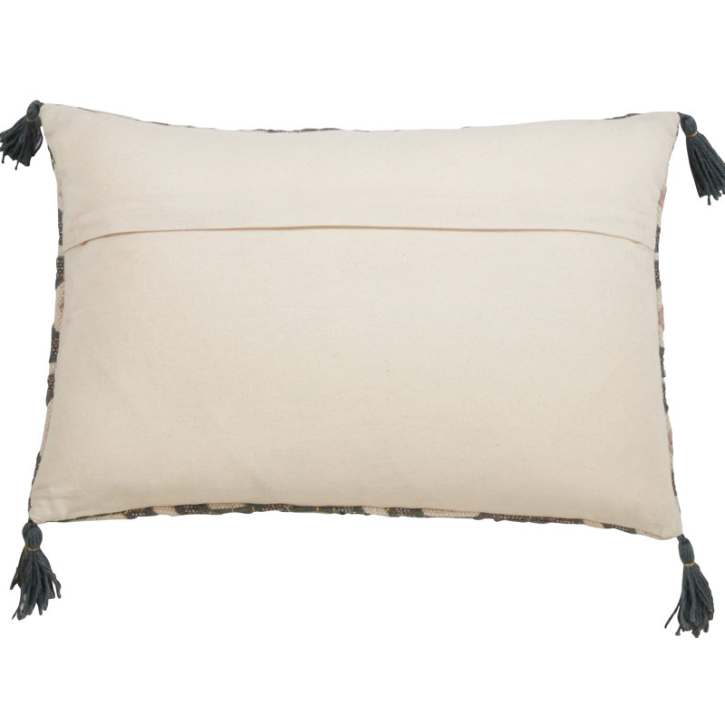 Gray Geometric Cotton Pillow Cover with Tassels, 16"x24"