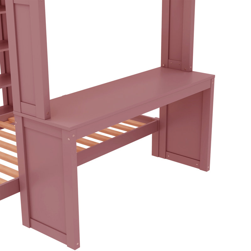 Queen Over Twin Wood Bunk Bed, Pink