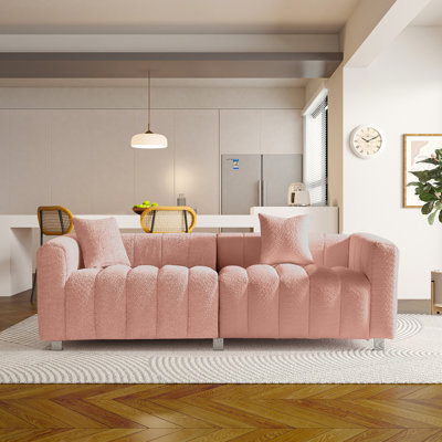 83.46'' Premium Velvet Sofa 3-Seater Loveseat, Modern Bubble Upholstered Couch with Metal Base Legs and 2 Pillows for Living Room, Bedroom.