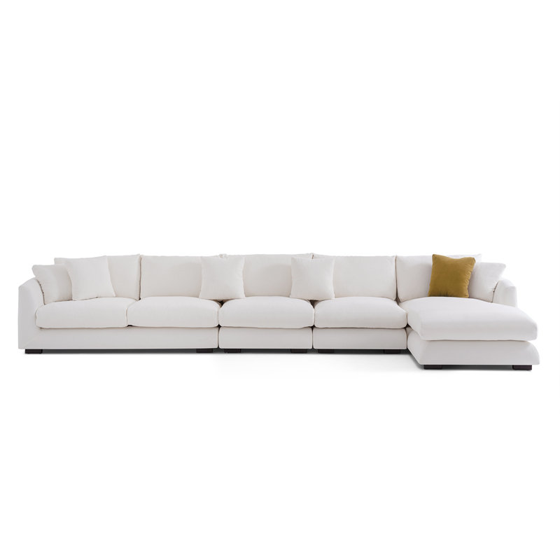 Canapé modulaire Delaia, Mélange de lin blanc, Accoudoir à droite (vu de face)