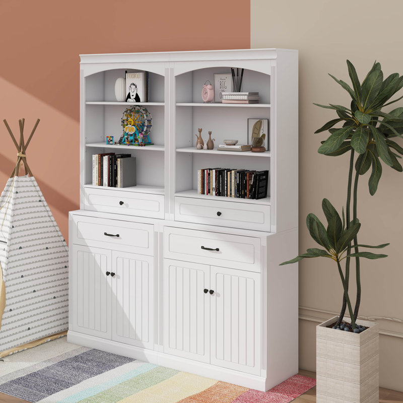 Armoire de rangement pour salle de bain avec tablette réglable à quatre portes et six tablettes ouvertes