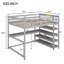 Lit mezzanine avec tablettes de rangement et bureau sous le lit, poste de travail compact en bois massif-916007045-916007047