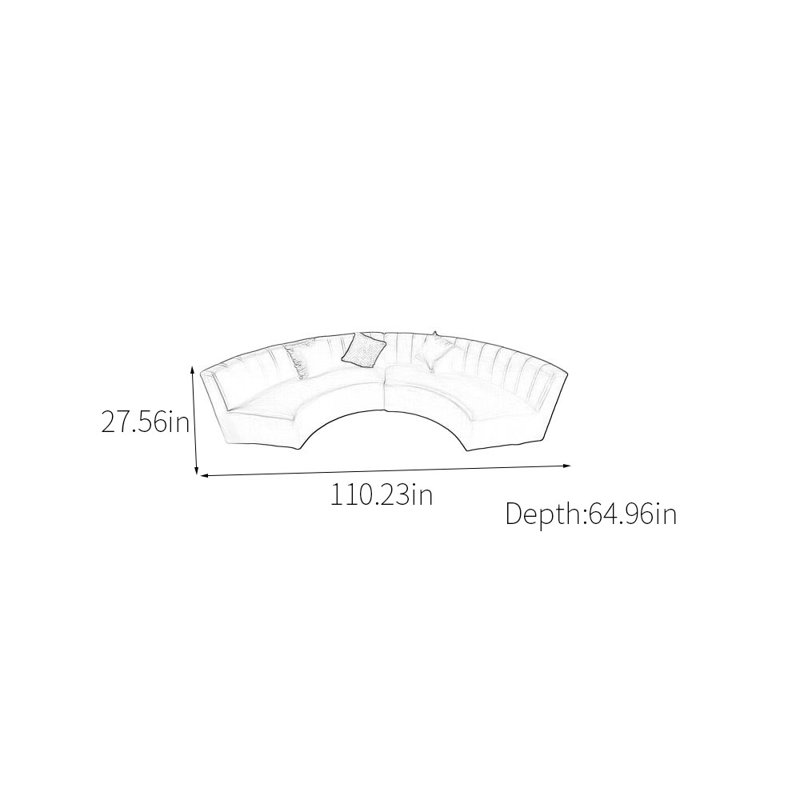 Canapé noir à arc semi-circulaire, H 27,56 po x l 110,23 po x P 64,96 po, 4
