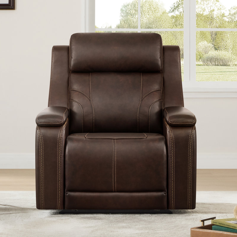 Dual Motor Genuine Leather Power Recliner with Power Headrest, Brown