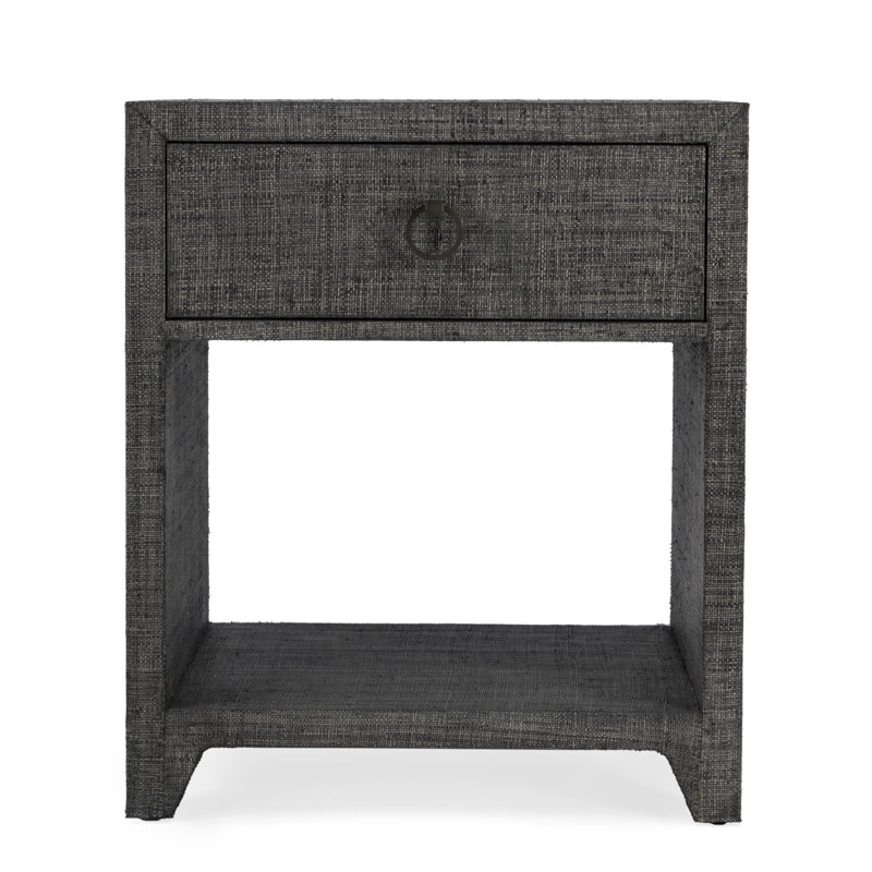 Bar Harbor Raffia 1 Drawer Nightstand, Charcoal Gray
