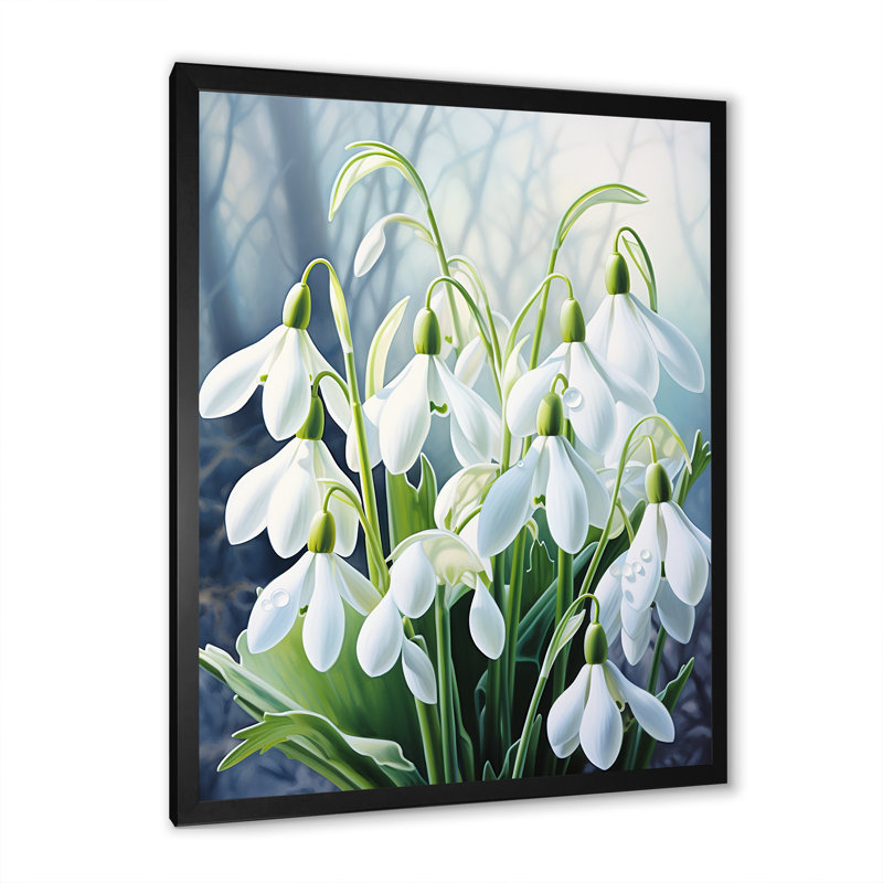 «Edoire White Green Snowdrops Romantic Impression III», reproduction sur toile, Cadre photo noir